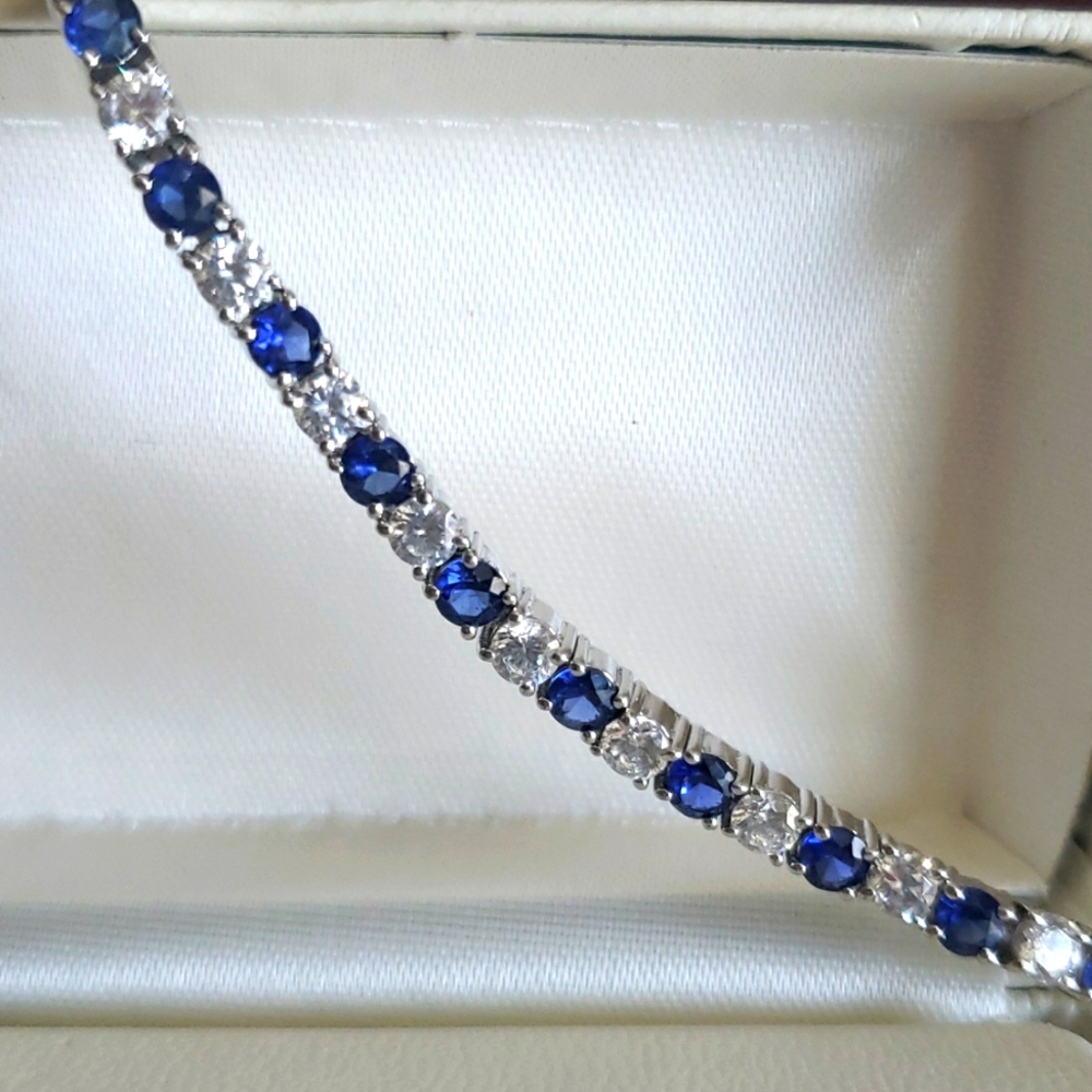 Sapphire & Cubic Zirconia Sterling Silver Tennis Bracelet